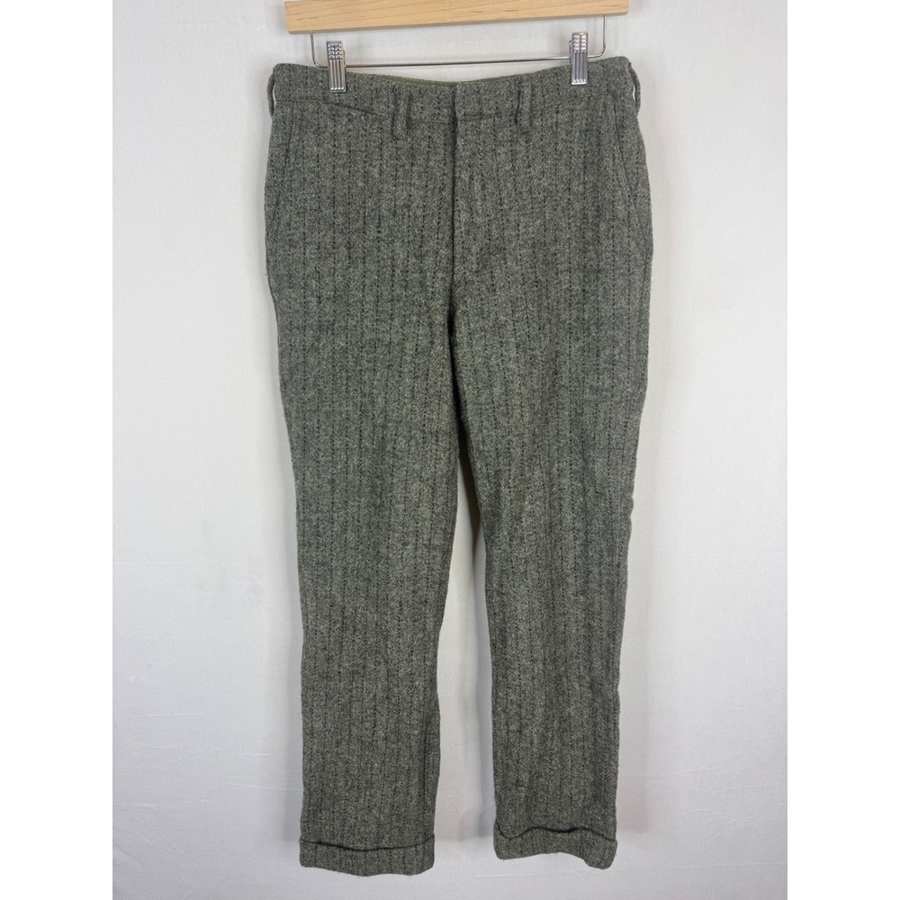 Monitaly Harris Tweed Wool Trousers Grey Herringbone Stripe‎ Made USA Men 30X28